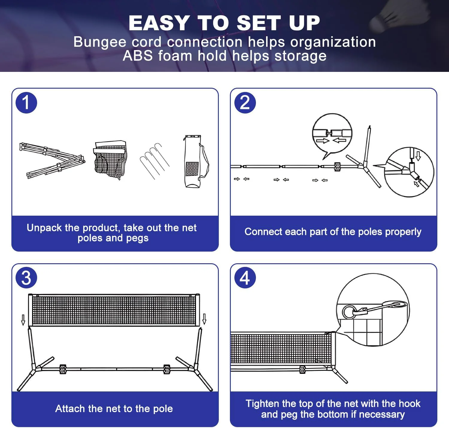 Badminton Net - 高さ10フィートの多目的スポーツネット。ピクルボール、テニス、バレーボールなど、屋内・屋外で使用可能。持ち運び用バッグ付き。バドミントンセット、バドミントンネット。